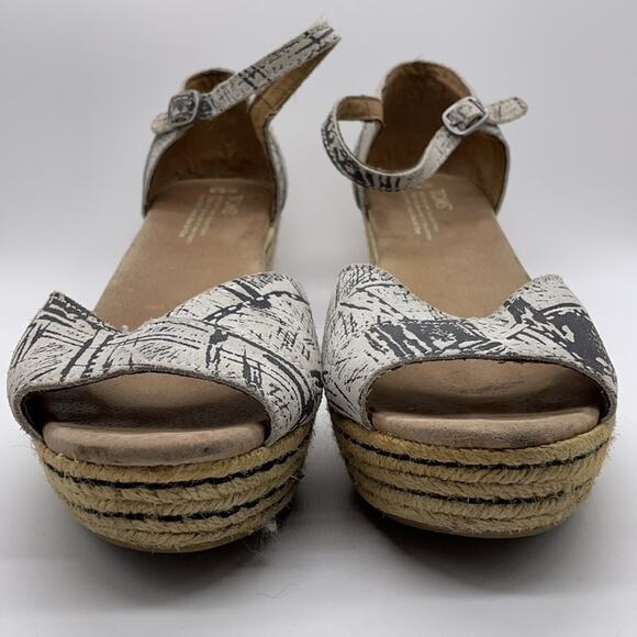 Toms Platform Wedge Peep Toe Espadrille Sandals White Gray Size 9.5 - Picture 3 of 10